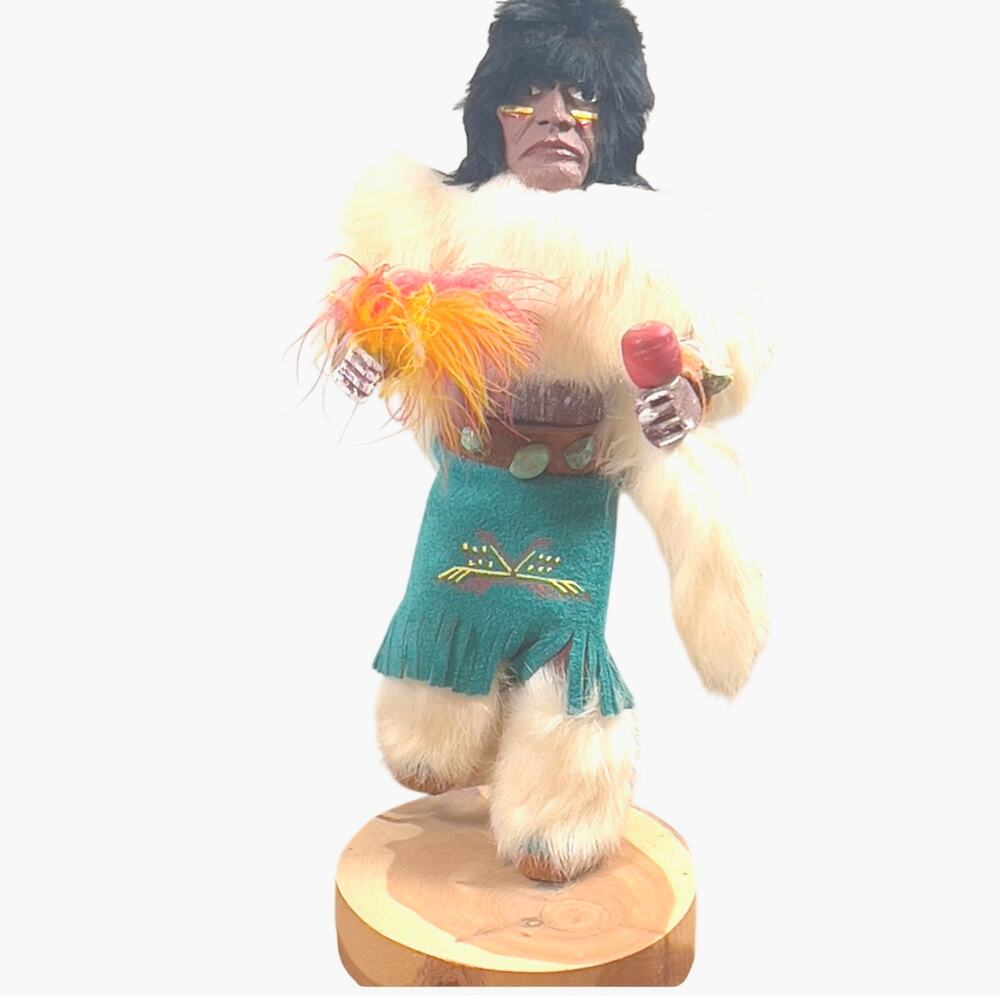 Native American Bear Kachina Navaho Spirit Handmade Wood Turquoise Signed Doll